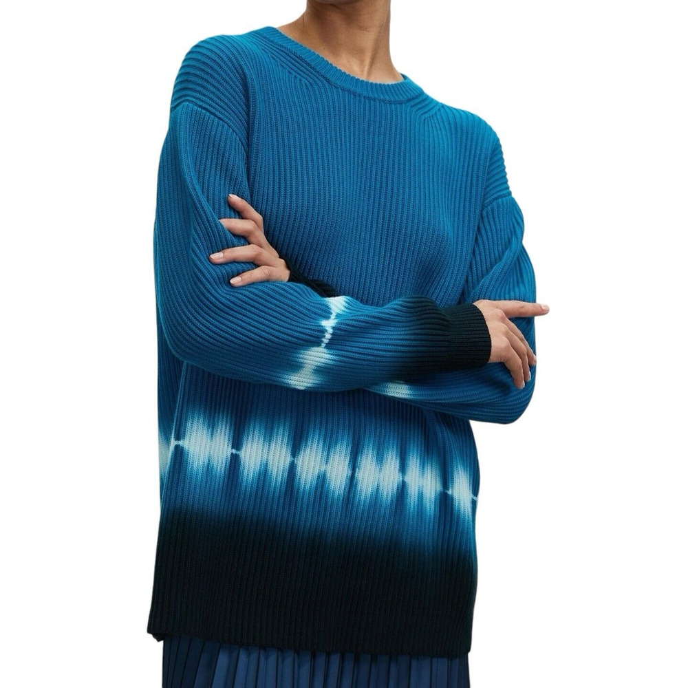 Proenza Schouler Women's Blue Rib Knit Dip Dye Sweater Size S